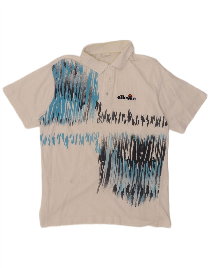 Camisa polo masculina Ellesse com padrão abstrato médio branco