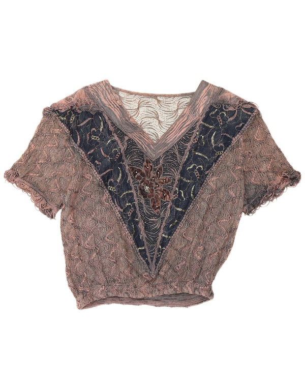 Blusa feminina vintage UK 16 grande viscose floral rosa
