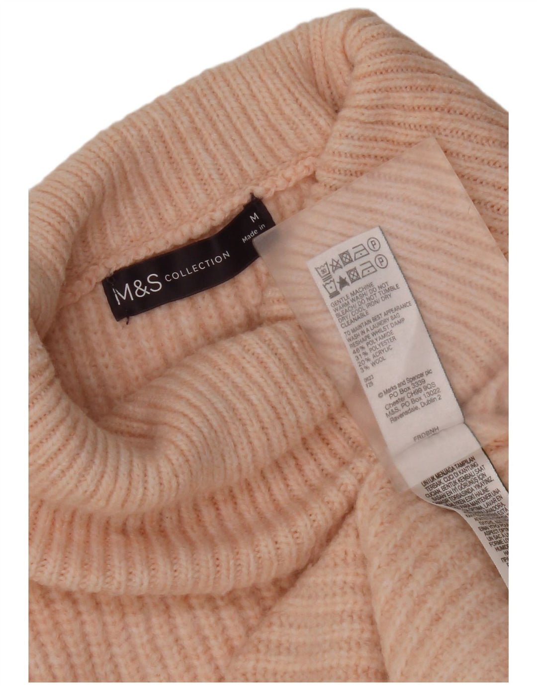Suéter feminino Marks & Spencer com gola redonda grande Reino Unido 14 médio rosa