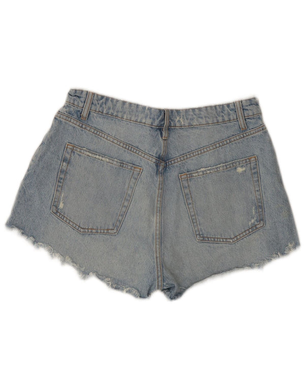 Zara Shorts jeans feminino desgastado UE 42 grande W32 algodão azul