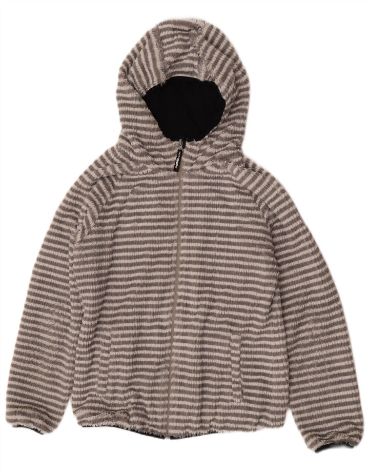 Jaqueta de lã com capuz feminina Mistral UK 14 poliéster listrado cinza médio