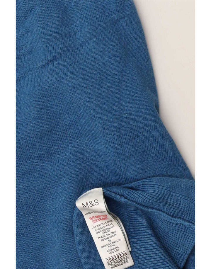 Suéter masculino Marks & Spencer com decote em V grande algodão azul
