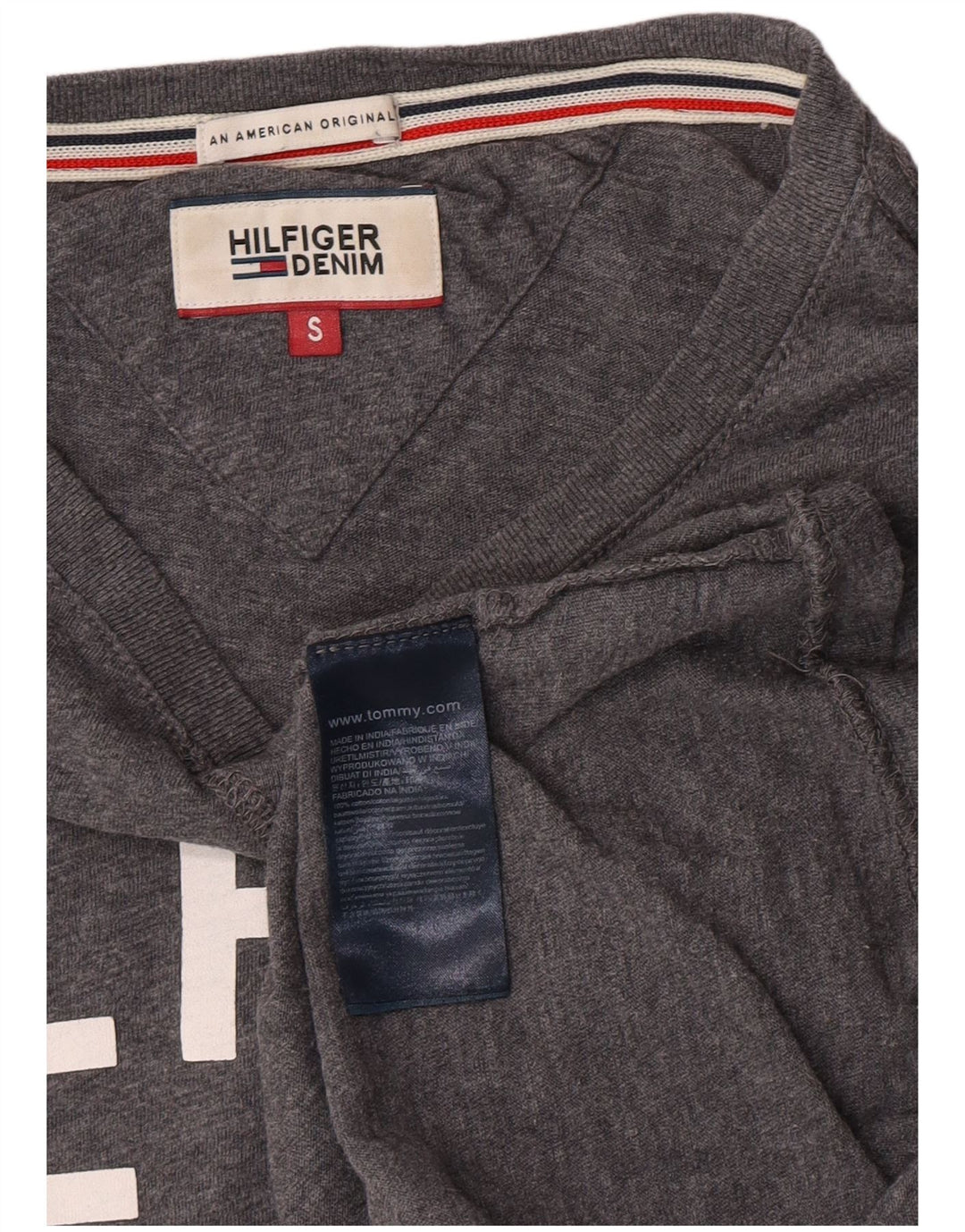 Tommy Hilfiger Camiseta masculina gráfica manga comprida pequena algodão cinza