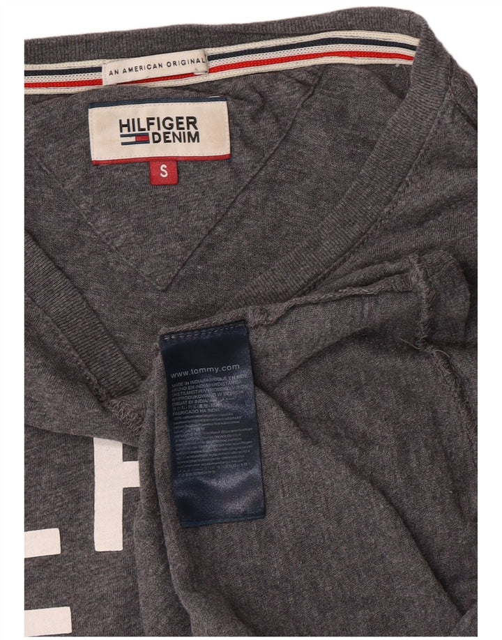 Tommy Hilfiger Camiseta masculina gráfica manga comprida pequena algodão cinza