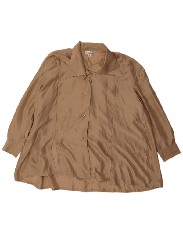 Blusa feminina vintage oversized UK 14 seda bege média