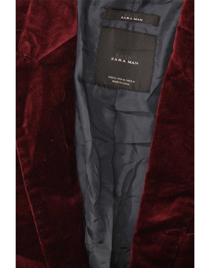 Jaqueta blazer masculina Zara com 2 botões de veludo UE 52 grande Borgonha
