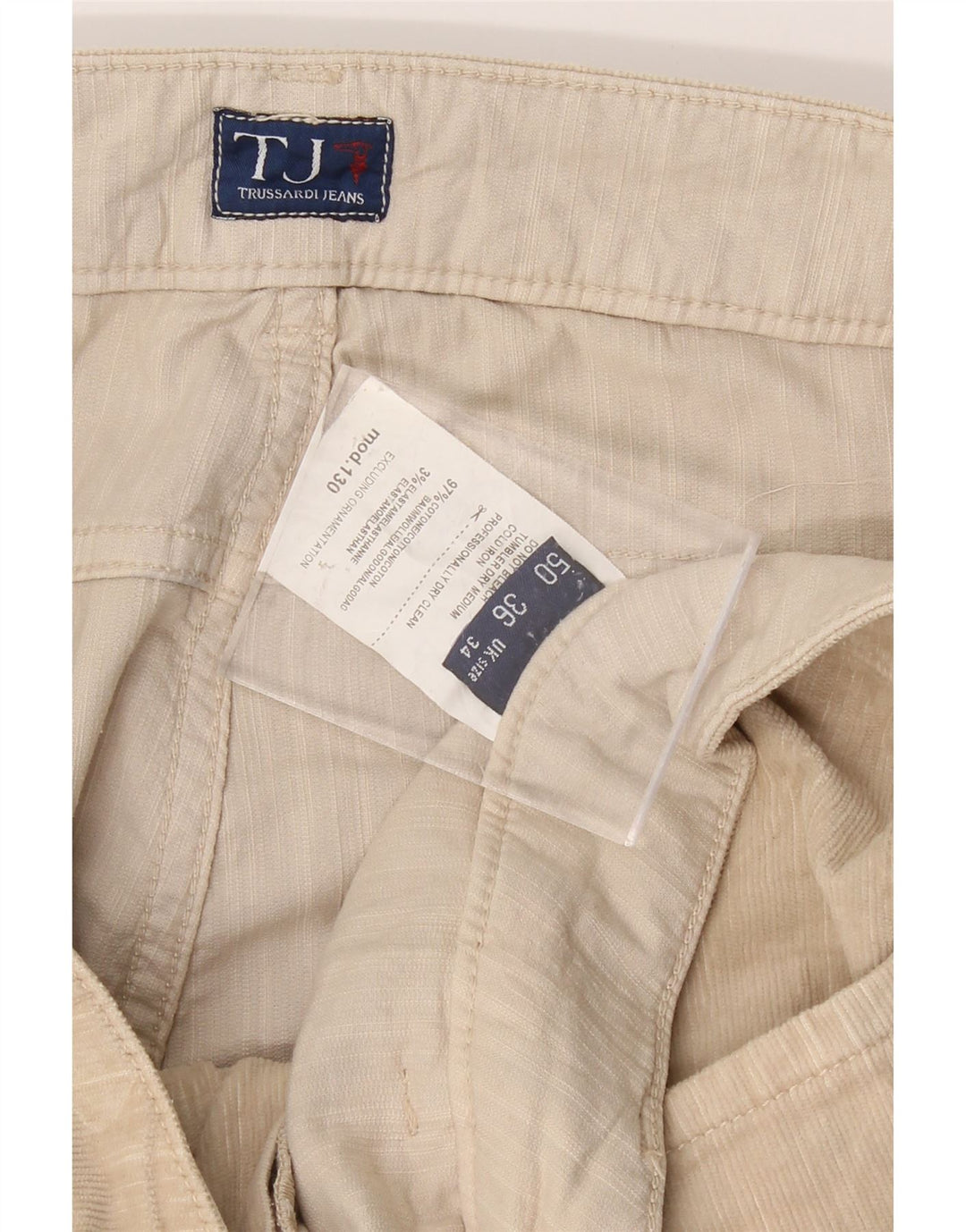TRUSSARDI Mens Straight Corduroy Trousers  W34 L27 Beige Flecked Cotton Vintage Trussardi and Second-Hand Trussardi from Messina Hembry 