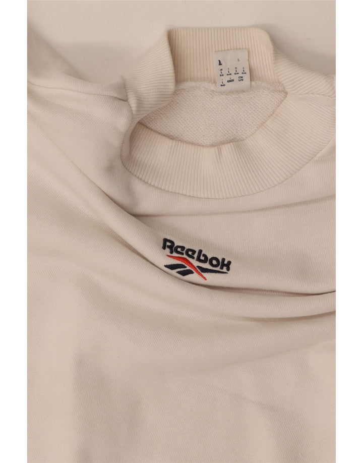 REEBOK Womens Oversized Crop Sweatshirt Jumper UK 16/18 Large Off White Vintage Reebok and Second-Hand Reebok from Messina Hembry 