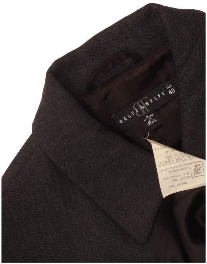 Belfe & Belfe Jaqueta blazer feminina de 4 botões IT 40 pequena lã virgem preta