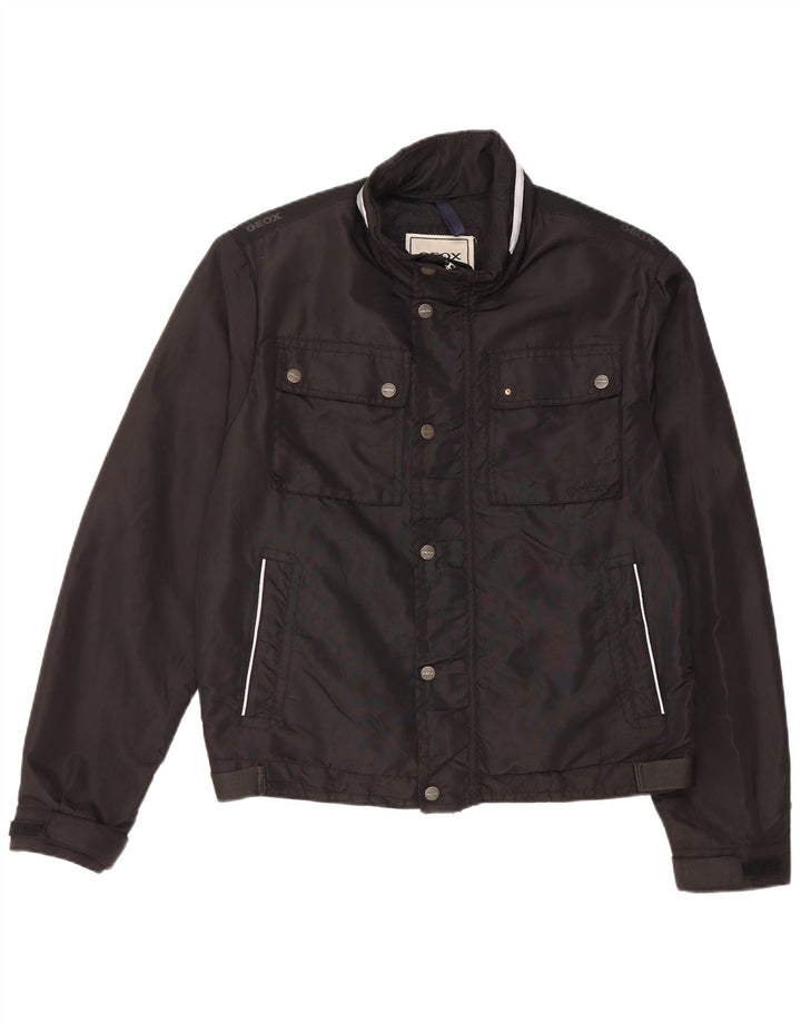 Jaqueta utilitária masculina Geox com capuz UK 40 grande poliamida preta