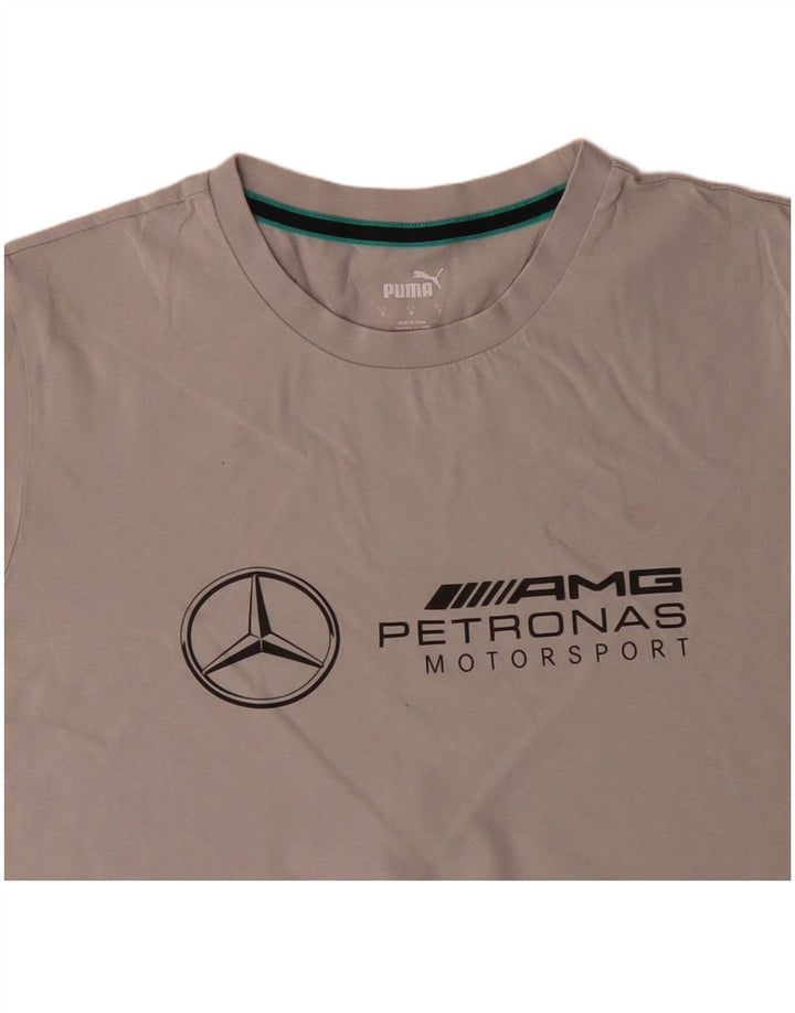 Camiseta masculina PUMA com estampa gráfica pequena de algodão cinza