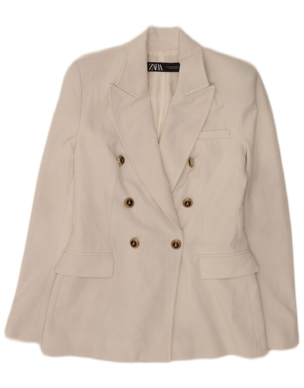 Jaqueta blazer feminina Zara com peito duplo UK 6 XS poliéster branco