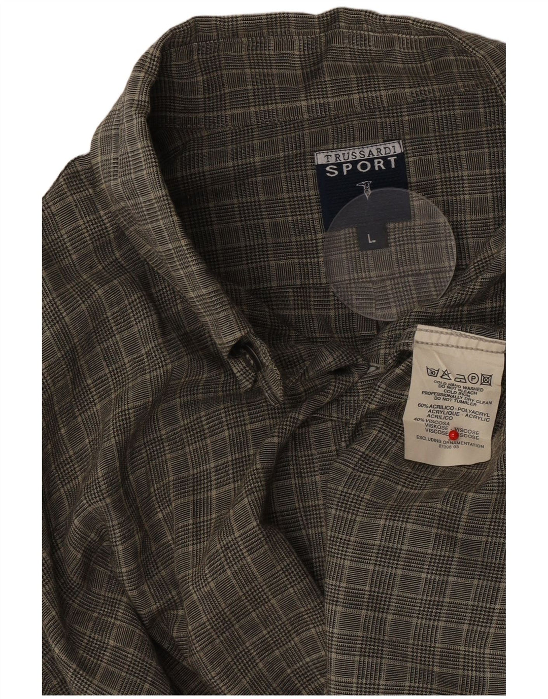Camisa masculina Trussardi grande verde Houndstooth acrílico