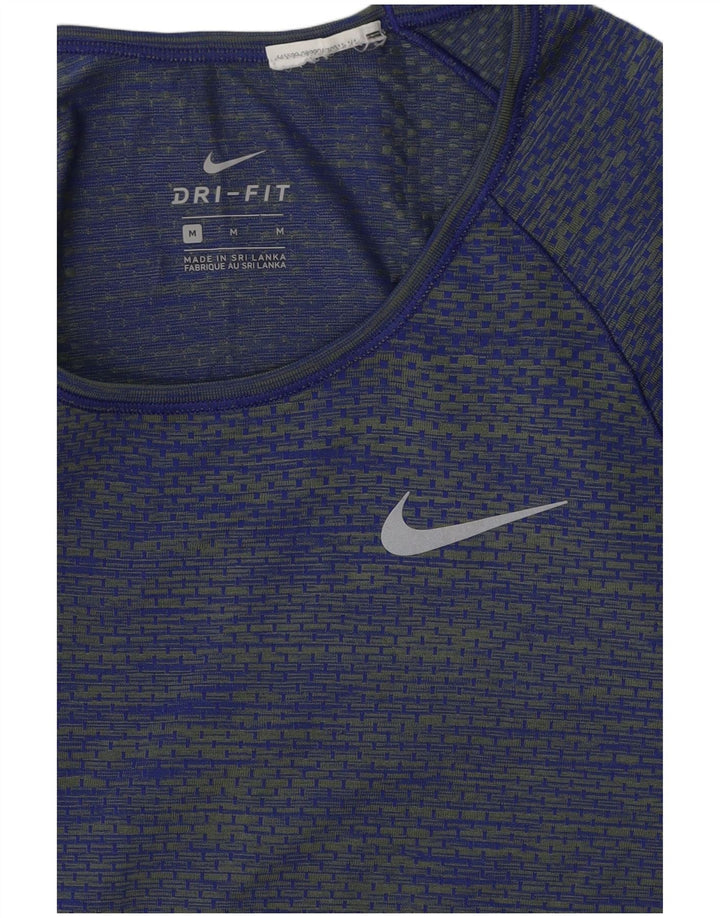 Top Nike Dri Fit Feminino Manga Longa UK 12 Listrado Azul Médio