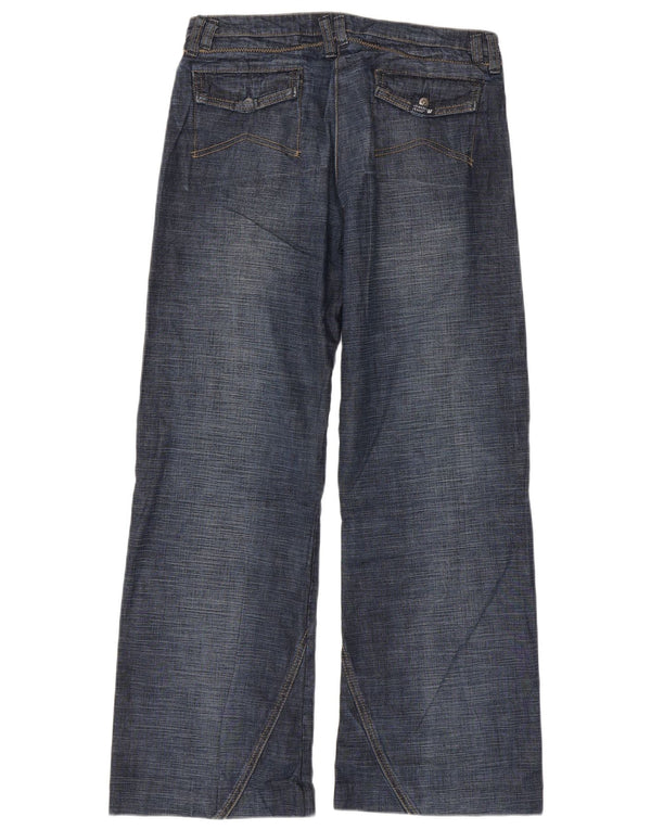 Calça jeans feminina Armani de perna larga W27 L30 algodão azul marinho