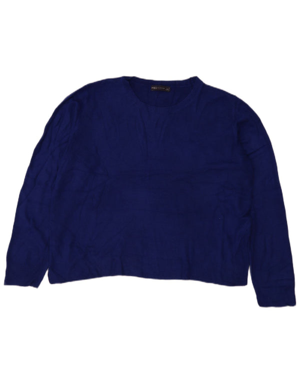 Suéter feminino Marks & Spencer com gola redonda UK 20 2XL azul acrílico