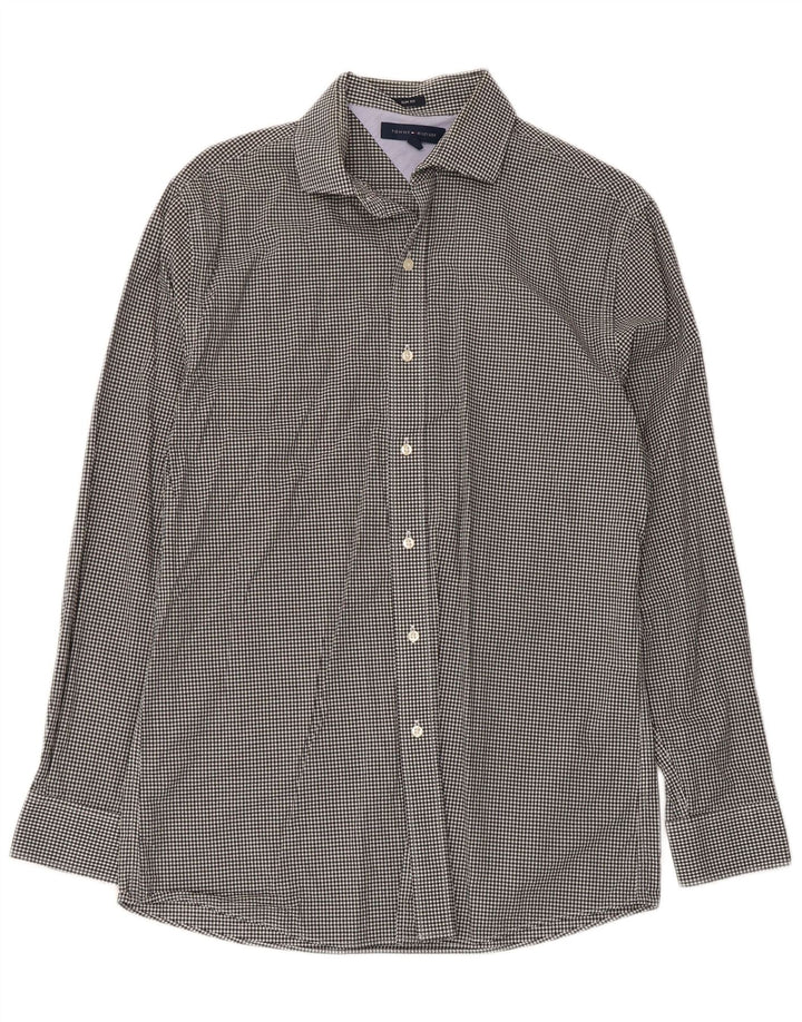 Camisa masculina Tommy Hilfiger Slim Fit tamanho 15 1/2 médio preto guingão