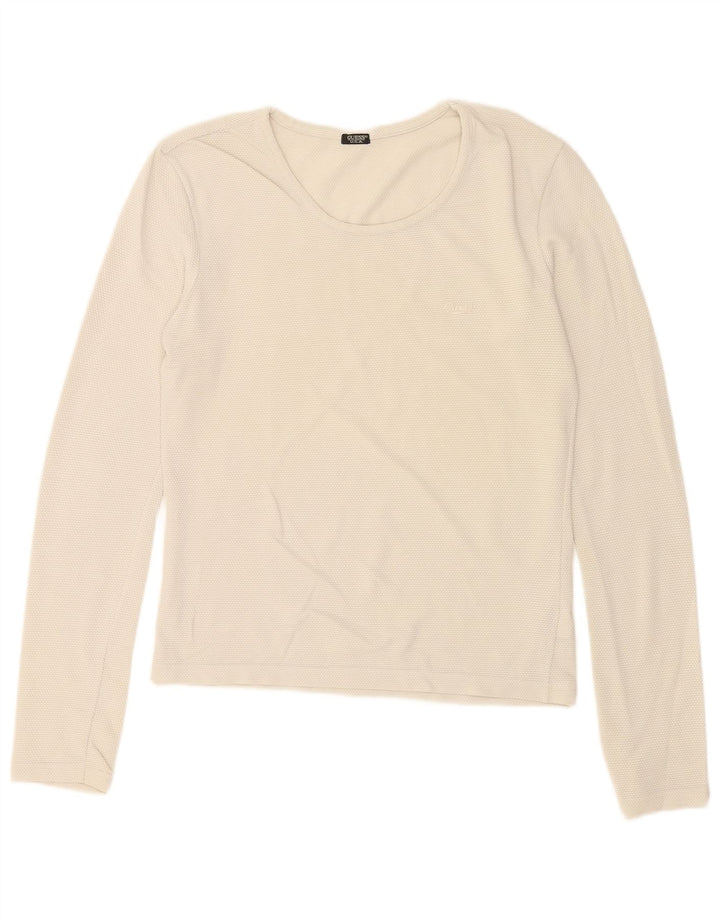 Top feminino Guess manga comprida UK 14 grande branco