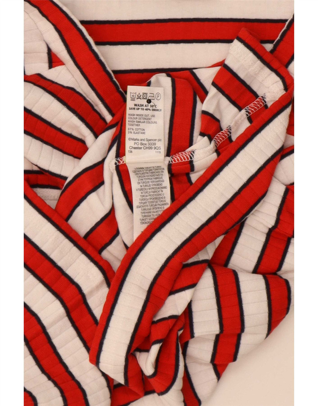 Top feminino Marks & Spencer com ombro de fora manga 3/4 Reino Unido 12 listrado vermelho médio