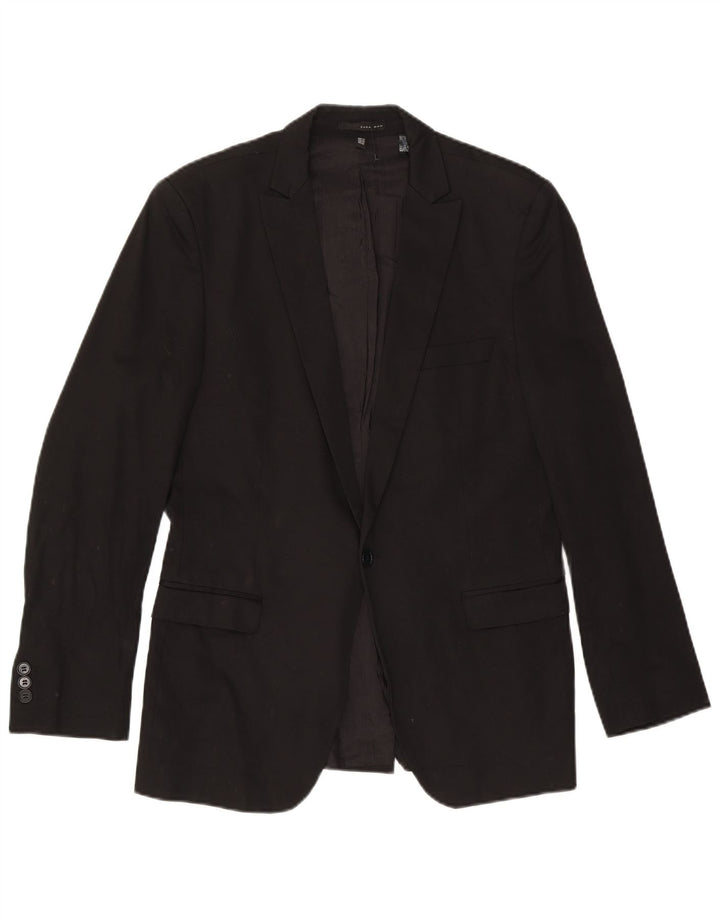 Jaqueta blazer masculina Zara com 1 botão EU 50 algodão preto médio