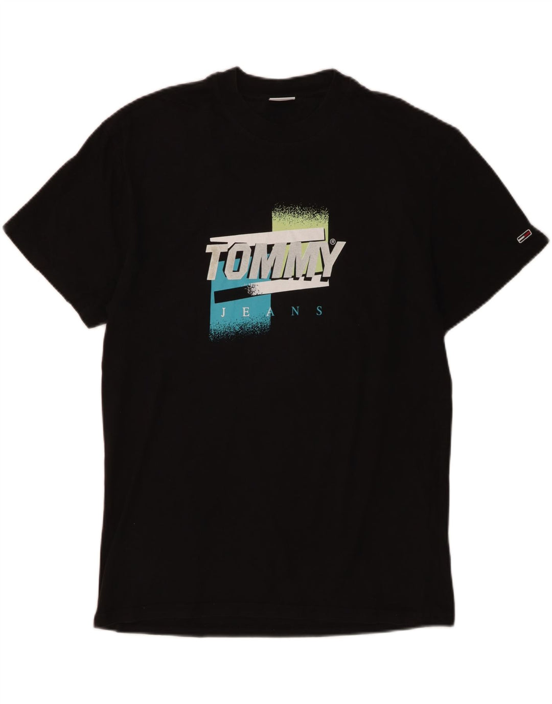 Tommy Hilfiger Camiseta masculina gráfica Top médio algodão preto