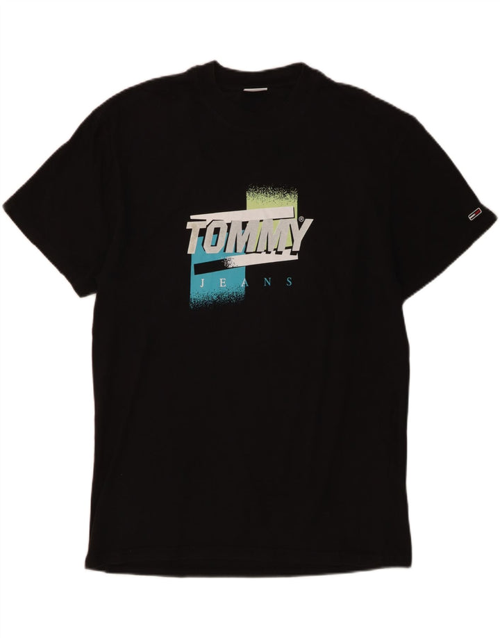 Tommy Hilfiger Camiseta masculina gráfica Top médio algodão preto