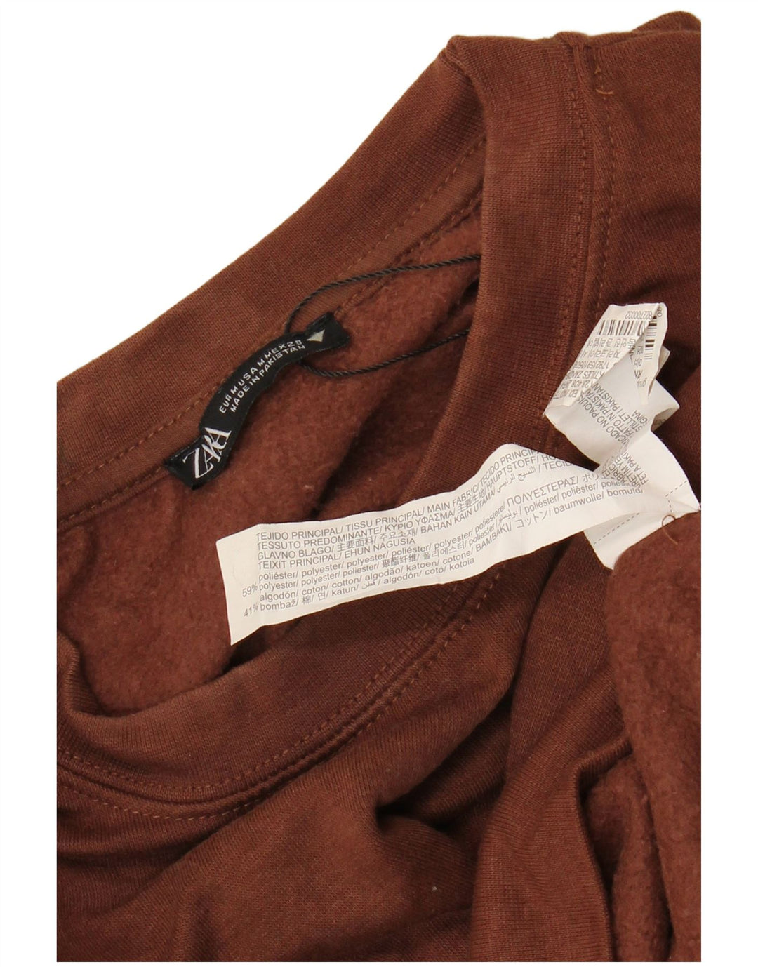 Zara Womens Crop Sweatshirt Jumper UK 14 Médio Marrom Poliéster