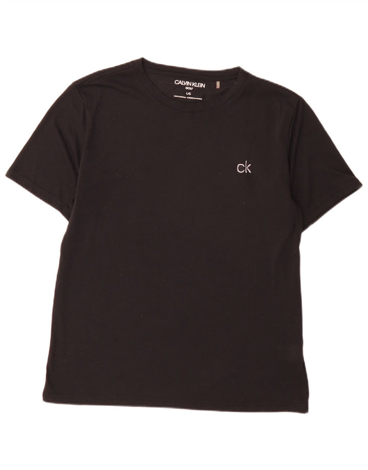 Camiseta masculina de golfe Calvin Klein grande poliéster preto