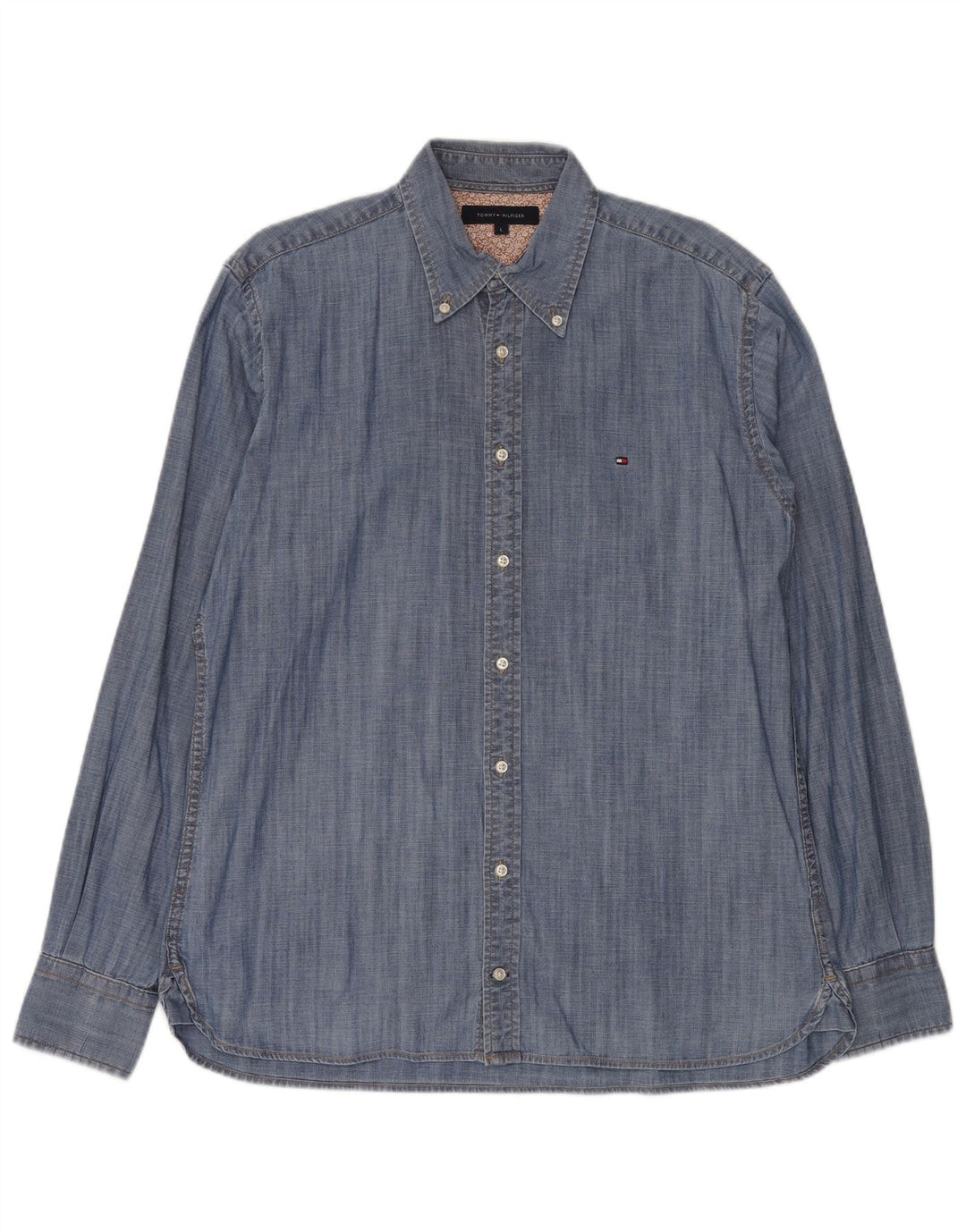 Camisa jeans masculina Tommy Hilfiger grande algodão azul