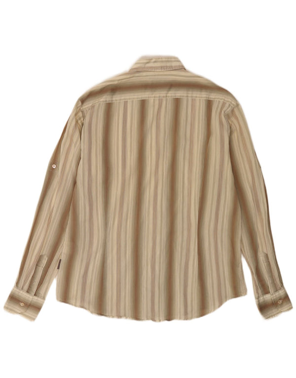 Camisa masculina Ted Baker grande listrada cáqui de algodão