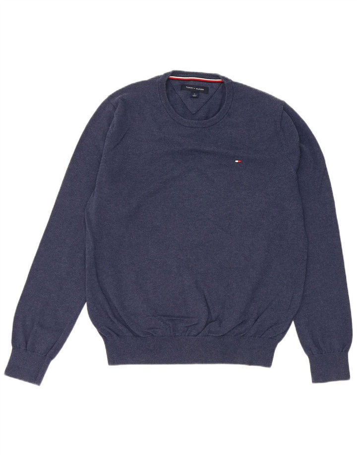 Suéter masculino Tommy Hilfiger com gola redonda, algodão azul marinho médio
