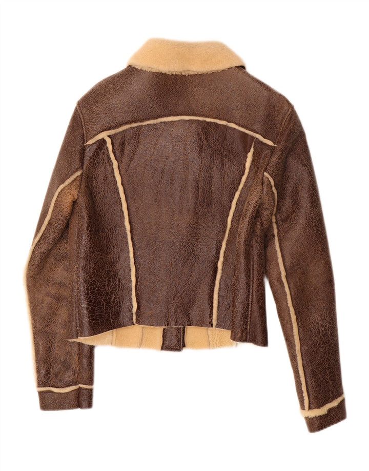 Jaqueta feminina vintage de shearling UK 14 grande marrom shearling