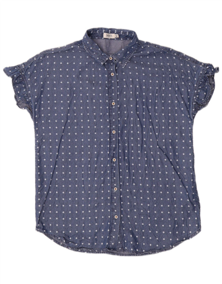 Blusa feminina de manga curta Dack's Reino Unido 14 bolinhas azul marinho médio