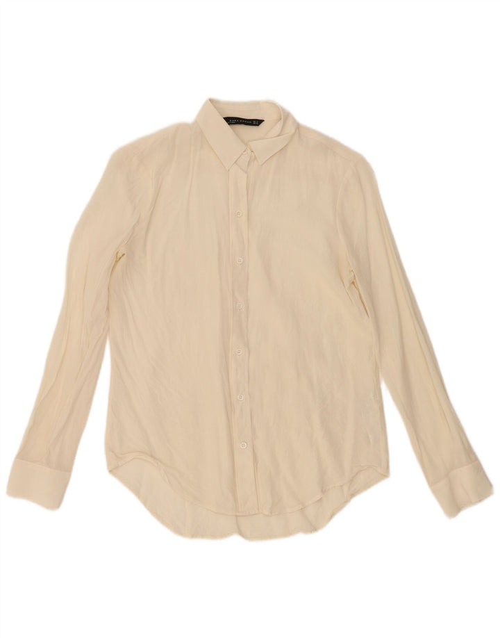 Camisa feminina Zara UK 12 médio off white seda