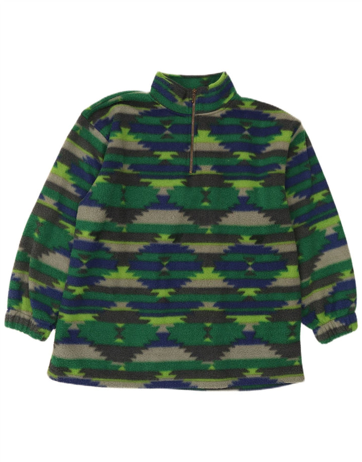Jumper de lã com pescoço e zíper masculino vintage grande poliéster geométrico verde