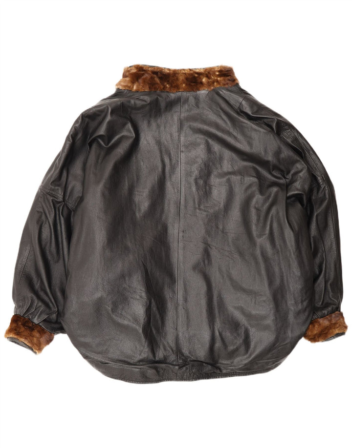 Jaqueta feminina vintage de couro reversível grande Reino Unido 20 2XL marrom