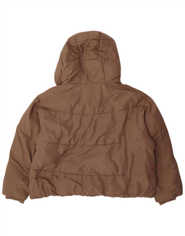 Jaqueta acolchoada com capuz e capuz feminino Zara UK 20 2XL poliéster bege