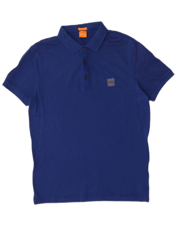 Camisa polo masculina Hugo Boss Slim Fit algodão azul médio