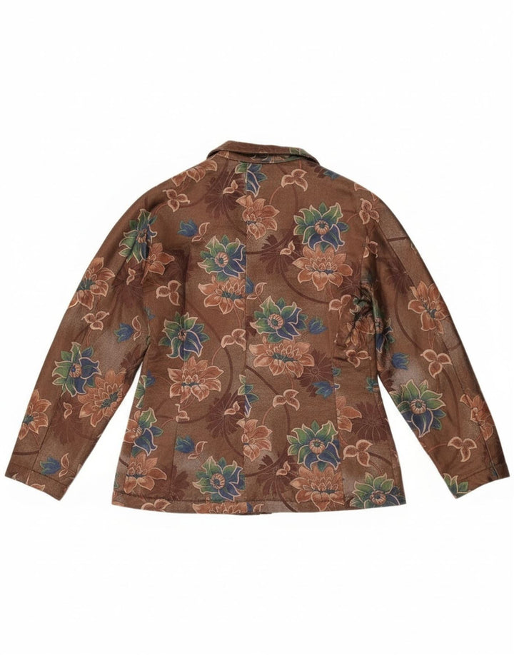Jaqueta blazer vintage feminina com 4 botões Reino Unido 14 marrom médio floral