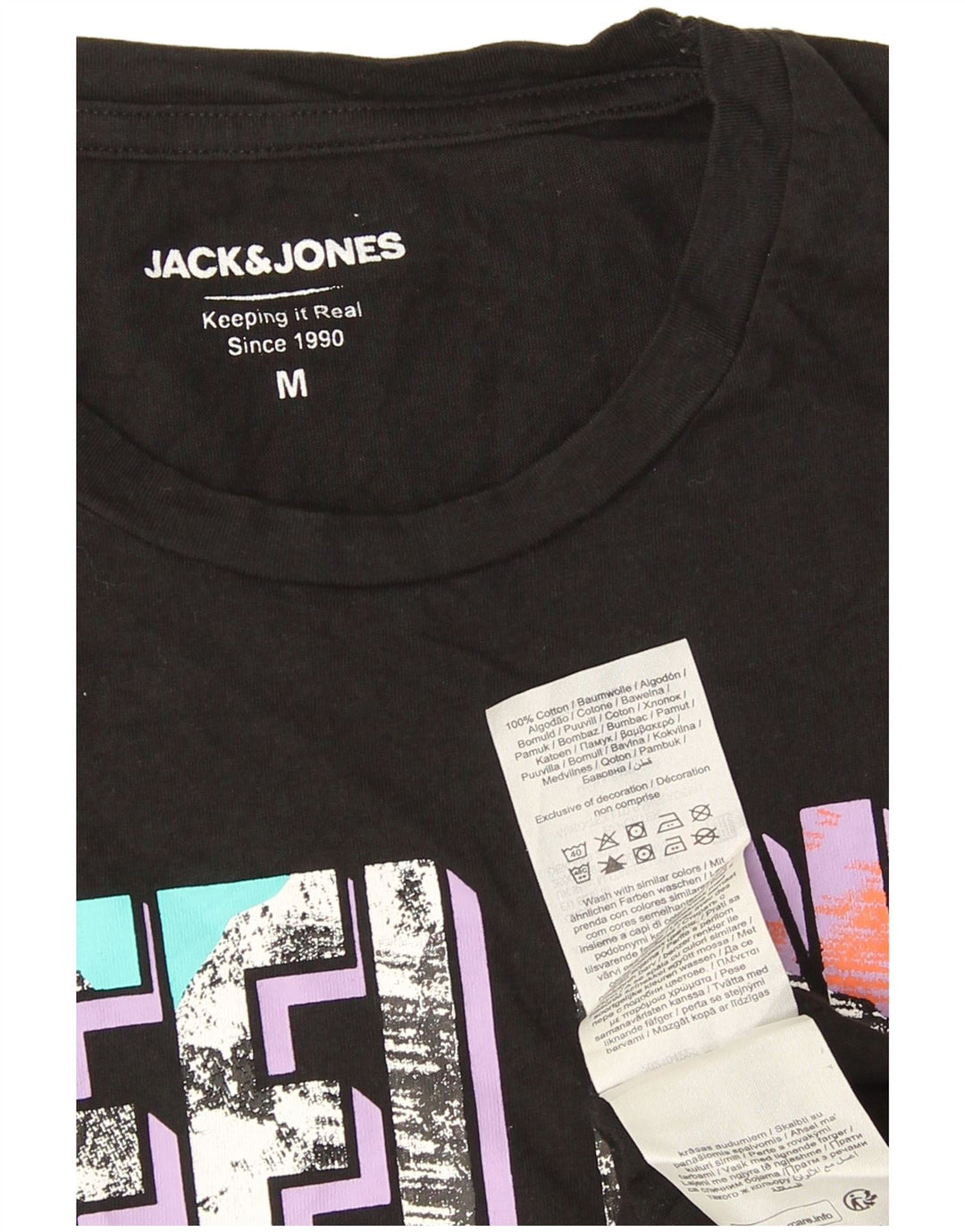 Camiseta gráfica masculina Jack & Jones Top médio algodão preto