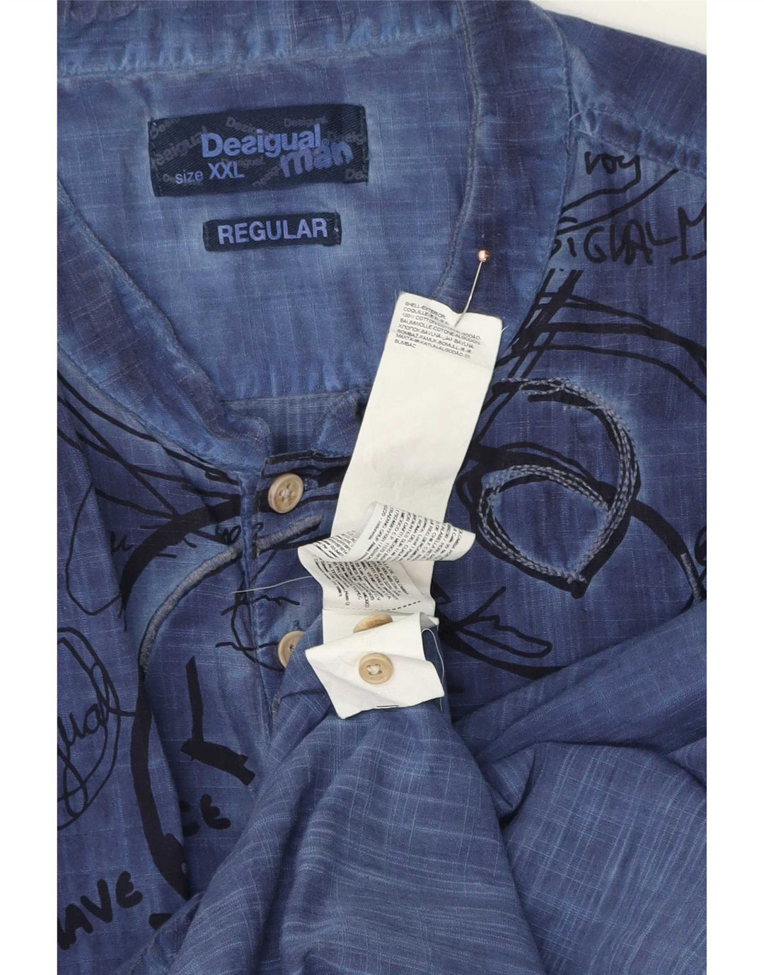 Camisa pulôver gráfica masculina Desigual 2XL algodão azul marinho