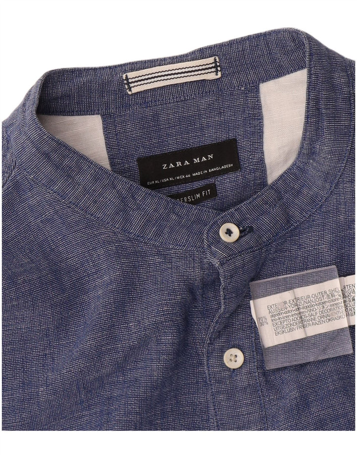 Zara Mens Super Slim Fit Pulôver Camisa XL Azul Algodão