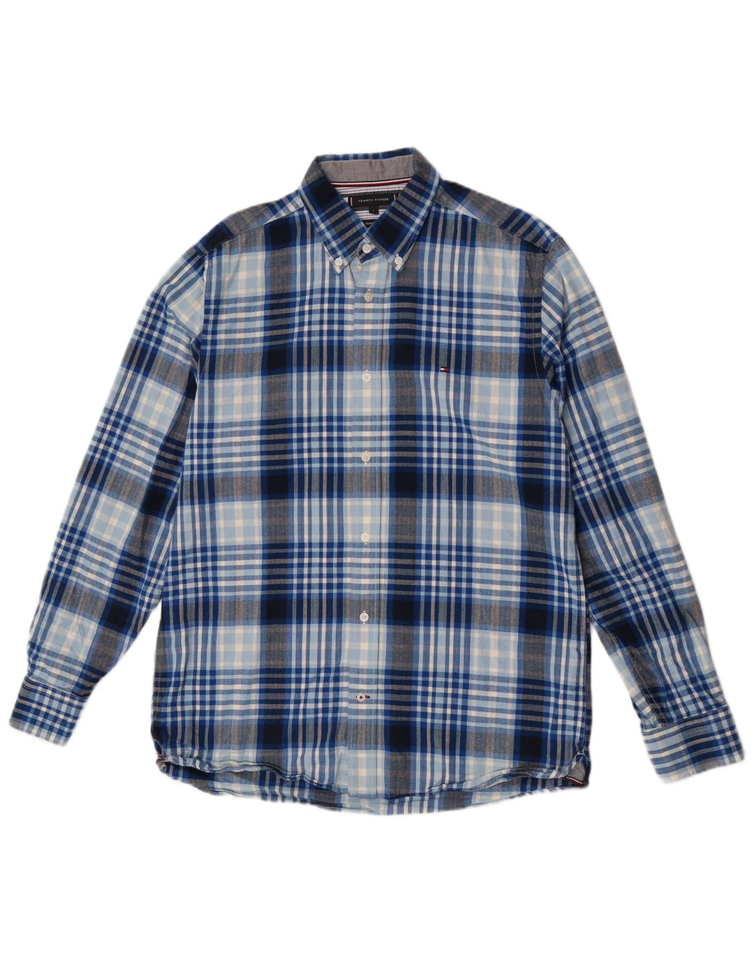 Camisa masculina Tommy Hilfiger Regular Fit grande algodão xadrez azul