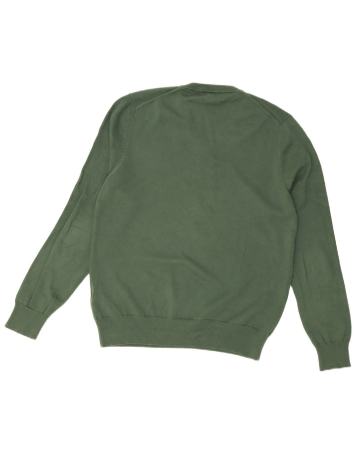 Suéter masculino Marks & Spencer com decote em V, algodão verde médio