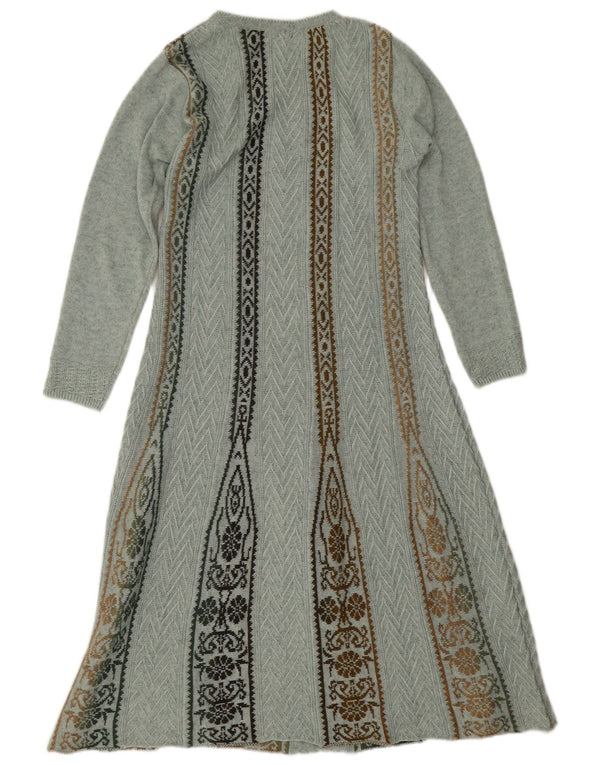 Vestido feminino vintage de manga comprida UK 12 azul médio geométrico