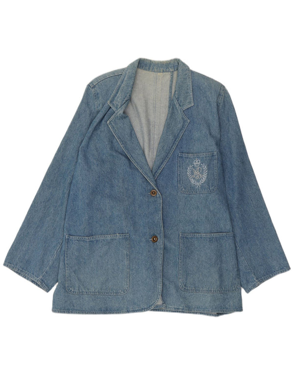 Jaqueta blazer jeans vintage feminina com 2 botões UK 18 XL azul