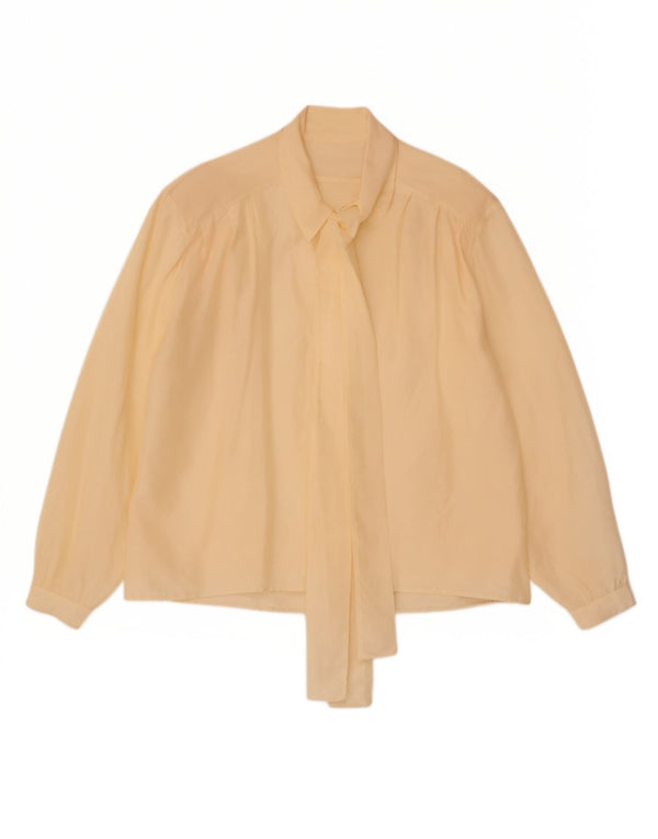 Blusa feminina vintage com gravata frontal UK 18 XL bege