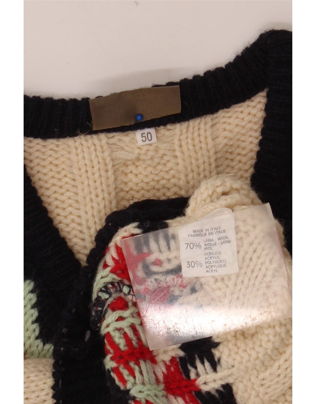 Suéter masculino SEVRES com decote em V IT 50 bege médio Fair Isle Wool