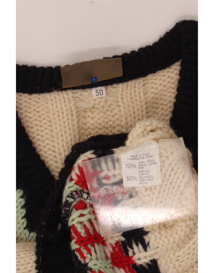 Suéter masculino SEVRES com decote em V IT 50 bege médio Fair Isle Wool