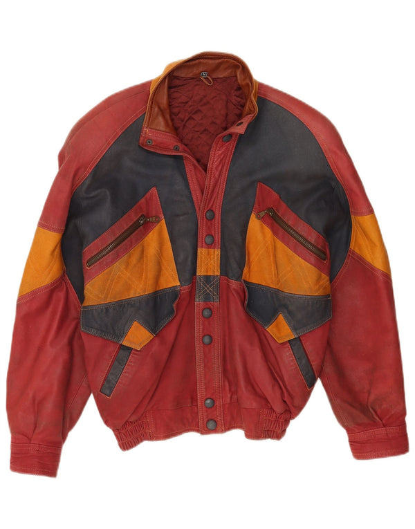 Jaqueta de couro masculina Toskana UK 38 couro colorblock vermelho médio